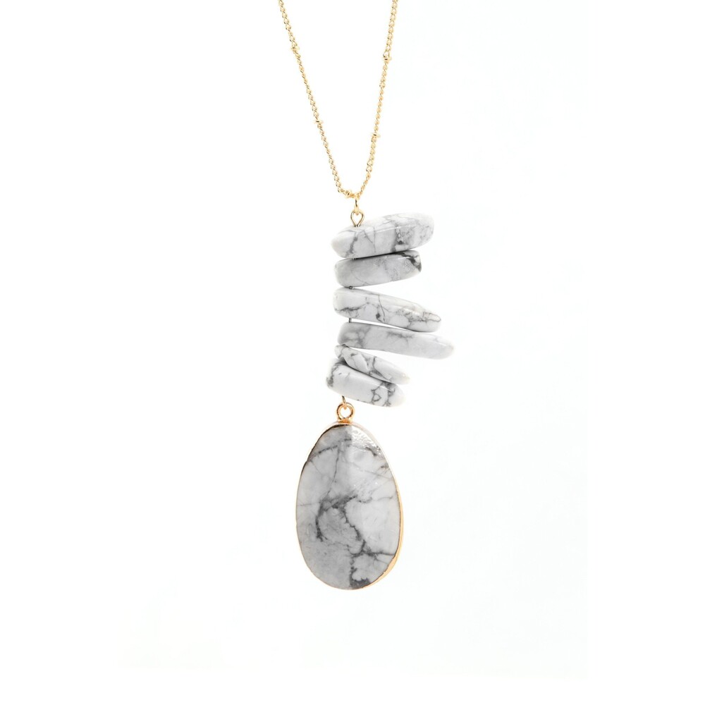 WHITE  - Gem Stone Pendant Necklace